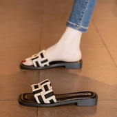 小香风女士海边沙滩凉鞋 法式 外穿时尚 2025年新款 平底凉拖鞋 女夏季