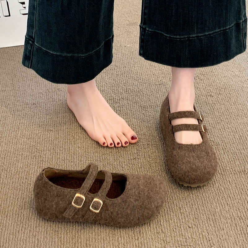 厚底内增高加绒勃肯鞋女2025冬季新款灰色毛毛鞋玛丽珍棉鞋雪地靴