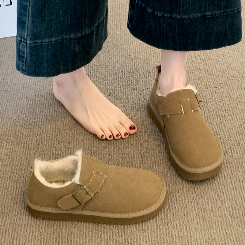 平底加绒保暖勃肯女鞋2025新款冬季毛毛鞋雪地靴棉鞋一脚蹬乐福鞋