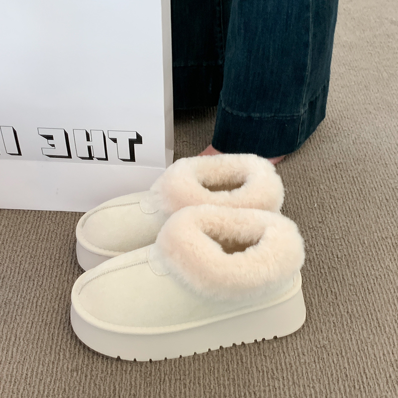 厚底增高皮毛一体雪地靴女2025冬季新款毛毛鞋加绒勃肯鞋乐福棉鞋