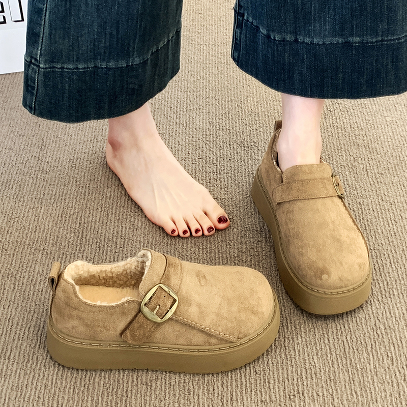 厚底内增高加绒保暖勃肯鞋女2025新款秋冬一脚蹬乐福鞋棉鞋雪地靴