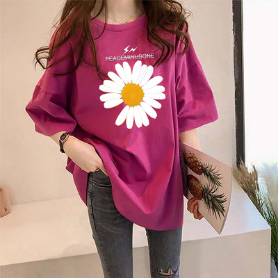 中长款t恤短袖女士年新款夏装ins潮大码宽松半袖小雏菊上衣服