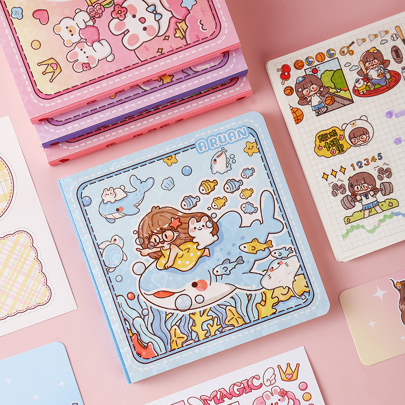 少女心方方本高颜值女孩手账本童话系列复古格子手帐本ins方格本方形定页本小学生女生日记本可爱笔记本子