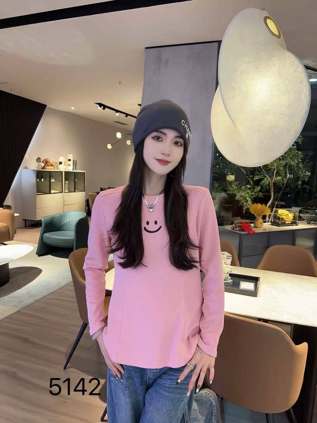 大码女装高品质笑脸长袖加绒上衣卫衣5142