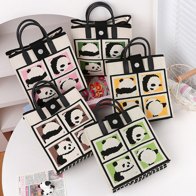 可爱熊猫爷爷2025新款针织手机包ins日常出行手提包可爱斜跨小包