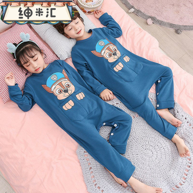 春秋纯棉儿童连体睡衣长袖卡通男童小男孩宝宝女童小孩防踢家居服