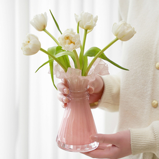 法式 饰品 复古玻璃花瓶高级感艺术琉璃花器客厅水培玫瑰插花摆件装