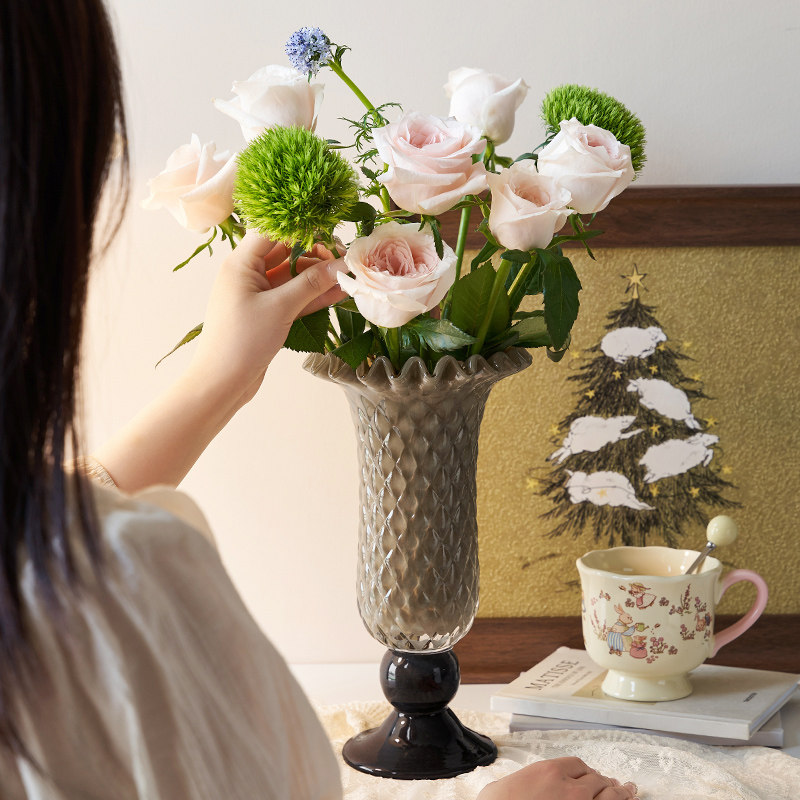 法式复古风高脚琉璃花瓶高级感轻奢客厅插花水培鲜花创意摆件装饰,鲜花速递/花卉仿真/绿植园艺,花瓶,淘宝优惠券,粉丝福利购,淘宝优惠卷