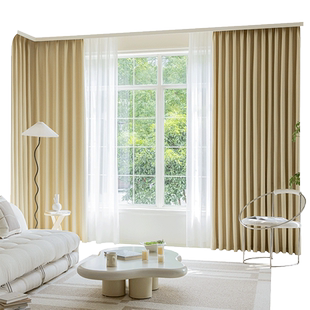 卧室窗帘全遮光2025新款客厅奶油风隔热防晒布轻奢棉麻挂钩式成品