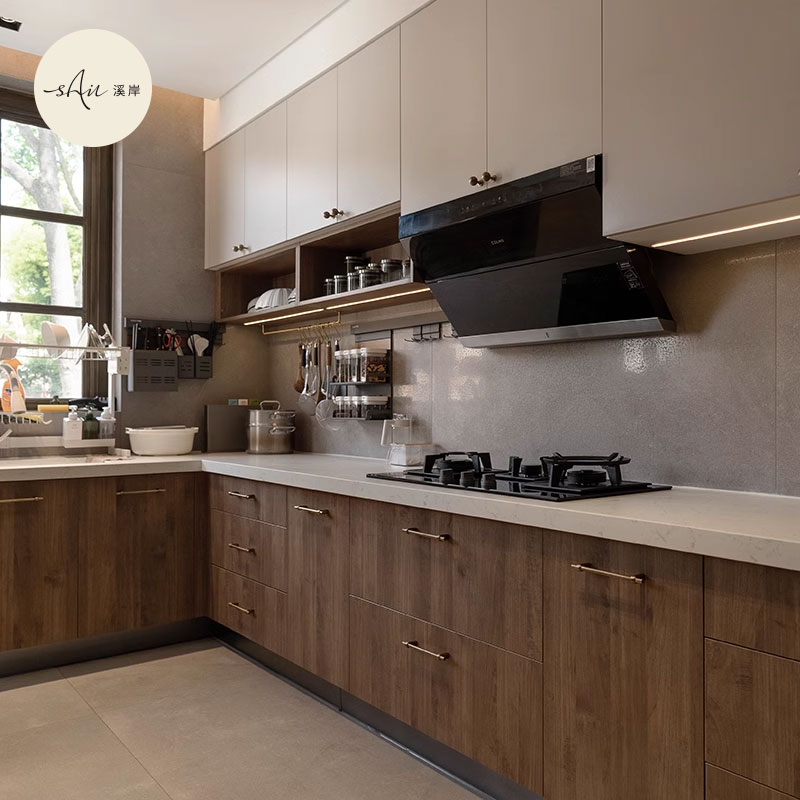 溪岸整体橱柜定制整体现代开放式一体式U型厨房实木?具车设计装修