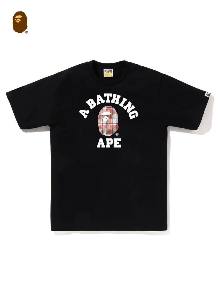 Мужская футболка BAPE весна-лето с выцветшим клетчатым рисунком головы обезьяны и надписью 110037M