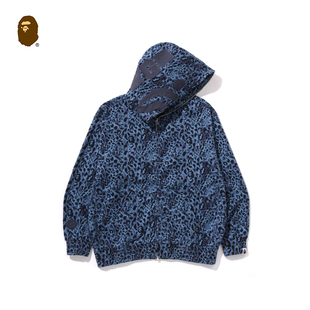 BAPE男装秋冬豹纹图案全拉链鲨鱼连帽卫衣外套开衫309151P