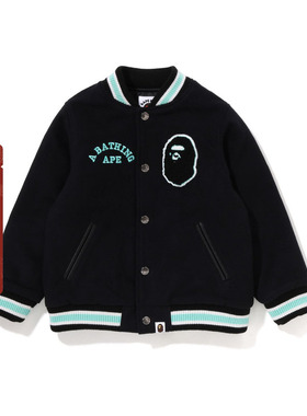 BAPE童装秋冬猿人贴布字母刺绣毛呢撞色棒球服外套341001J