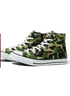 BAPE男鞋春夏猿人迷彩图案字母标签高帮休闲鞋191009G