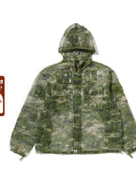 BAPE男装26年春夏像素迷彩网格面可拆卸连帽衬衫风外套307401Q