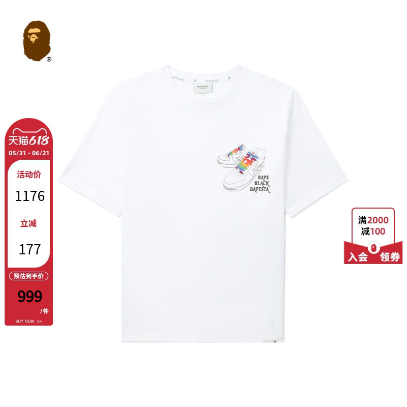 BAPE BLACK男装25年春夏彩色鞋带BAPE STA图案印花短袖T恤E1502MK