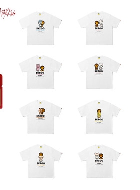 BAPE X STRAY KIDS联名男装25年秋冬卡通动物印花短袖T恤