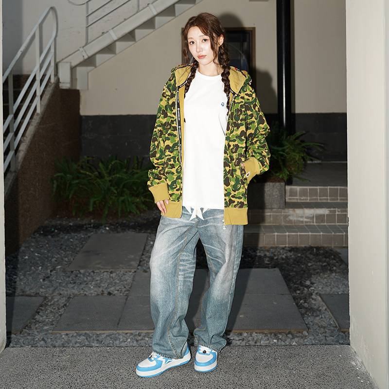 BAPE迷彩图案鲨鱼双帽卫衣外套