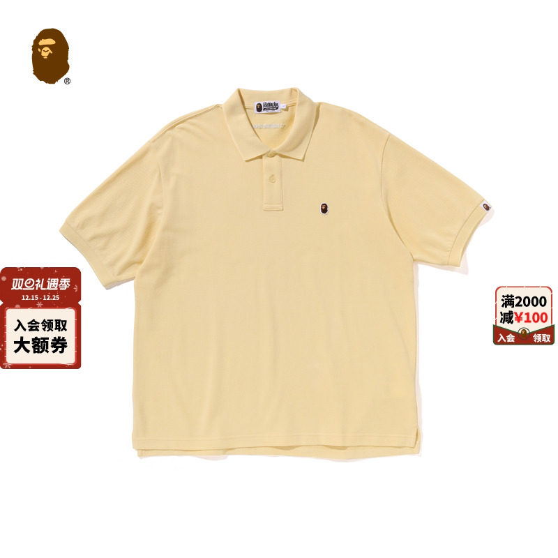 猿人刺绣标纯色短袖POLO衫BAPE