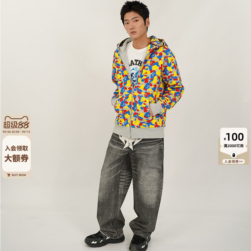 BAPE X MEDICOM TOY联名男装26年秋冬迷彩全拉链鲨鱼卫衣905151R