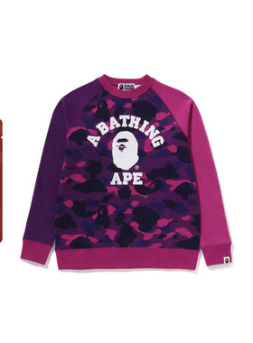 BAPE童装24年秋冬猿人字母印花迷彩拼接圆领卫衣613001N