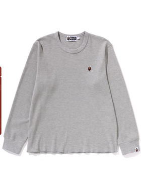 BAPE女装24年秋冬猿人刺绣标华夫格长袖T恤211002N