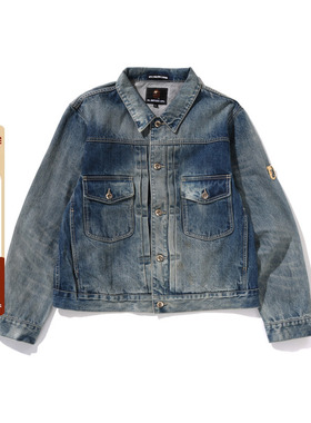 MR.BATHING APE男装24年秋冬猿人胡子徽章水洗牛仔外套140308N