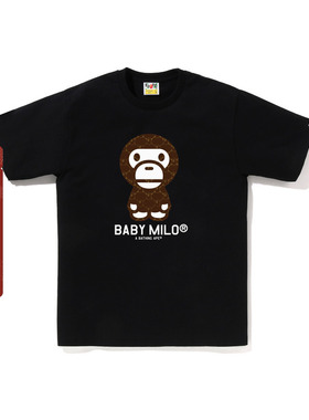 BAPE男装25年春夏猿人星标满印卡通小猴BABY MILO短袖T恤X08101O