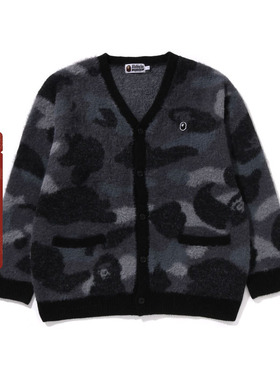 BAPE男装24年秋冬猿人刺绣标迷彩图案毛绒针织开衫120006N