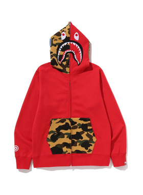BAPE男装25年秋冬迷彩拼接鲨鱼连帽卫衣开衫外套X05151P