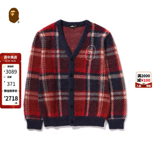 120305N 24年秋冬猿人胡子刺绣格纹毛衣开衫 MR.BATHING APE男装