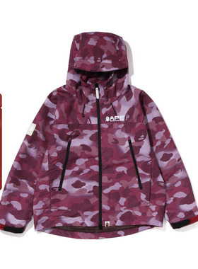 BAPE女装秋冬猿人字母印花网格迷彩图案连帽夹克外套240005J