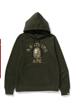 BAPE男装24年秋冬栅格位图像素迷彩猿人字母连帽卫衣114015N