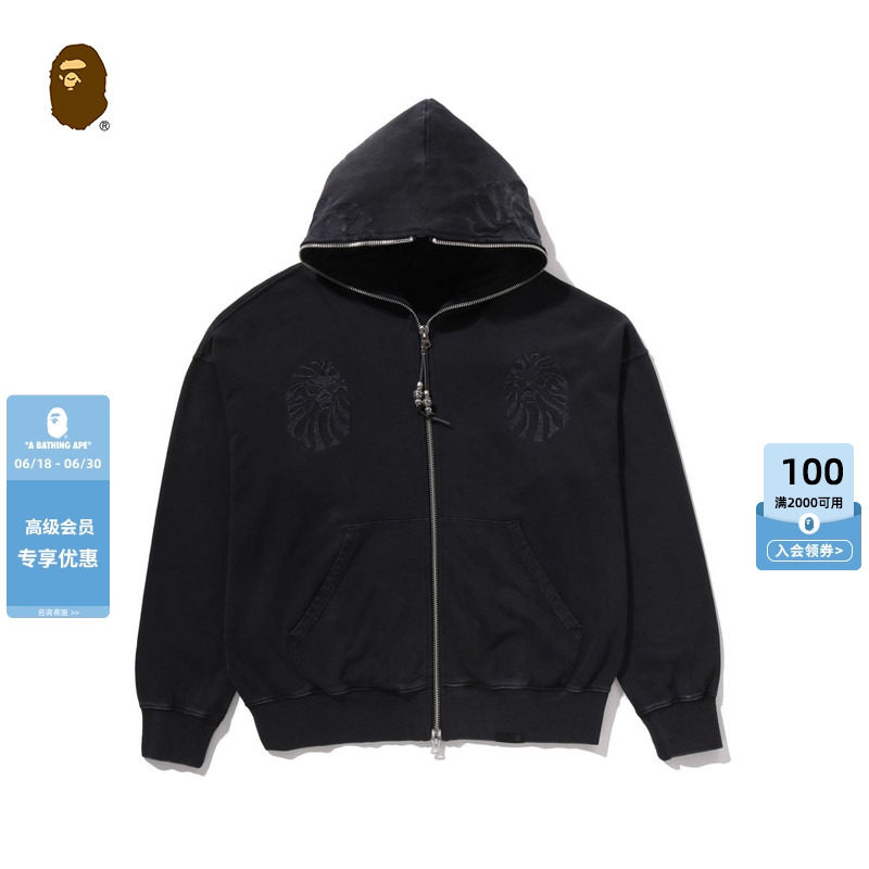 BAPEBLACK猿人刺绣做旧连帽外套