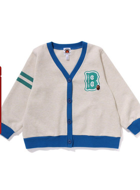 BAPE童装24年秋冬猿人刺绣标撞色字母印花卫衣开衫313001N