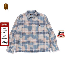BAPE男装春夏猿人刺绣标漂白格纹图案拉链衬衫131005M