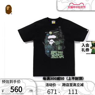 T恤11001XL BAPE男装 秋冬万圣节限定猿人头公馆图案印花短袖