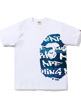 BAPE男装秋冬字母涂鸦格纹图案猿人印花短袖T恤110044J