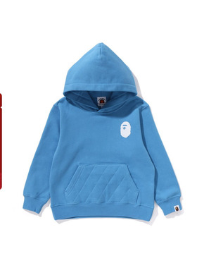 BAPE童装24年秋冬猿人字母印花绗缝线口袋连帽卫衣314002N