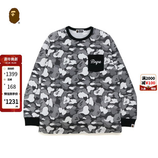 BAPE男装 T恤111001H 秋冬字母印花猿人条纹迷彩图案长袖