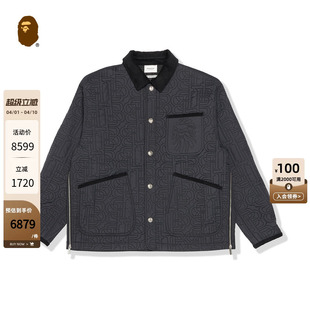 BAPE 猿人字母刺绣绗缝灯芯绒翻领夹克外套K7406MJ BLACK男装