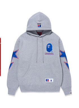 BAPE X RUSSELL联名男装秋冬撞色猿人字母星标连帽卫衣114905L