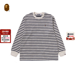 BAPE男装 T恤304111P 25年秋冬猿人刺绣标暗纹迷彩条纹长袖