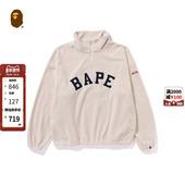 BAPE女装 秋冬字母图案刺绣绒面半拉链套头卫衣213002L