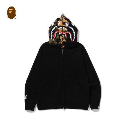 BAPE男装25年秋冬迷彩拼接鲨鱼连帽双帽卫衣开衫外套X07151P