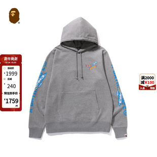 BAPE男装 秋冬月球猿人火箭字母漫画风印花连帽卫衣114009L