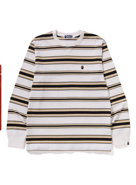 BAPE男装25年春夏猿人刺绣标条纹图案长袖T恤009111O