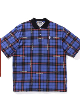 BAPE男装春夏猿人刺绣满印格纹图案短袖Polo Day112002I