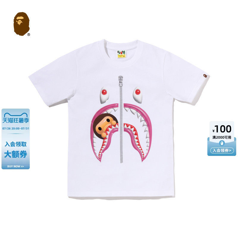 BAPE女装26年秋冬BABY MILO卡通小猴鲨鱼3D立体感短袖T恤015102R