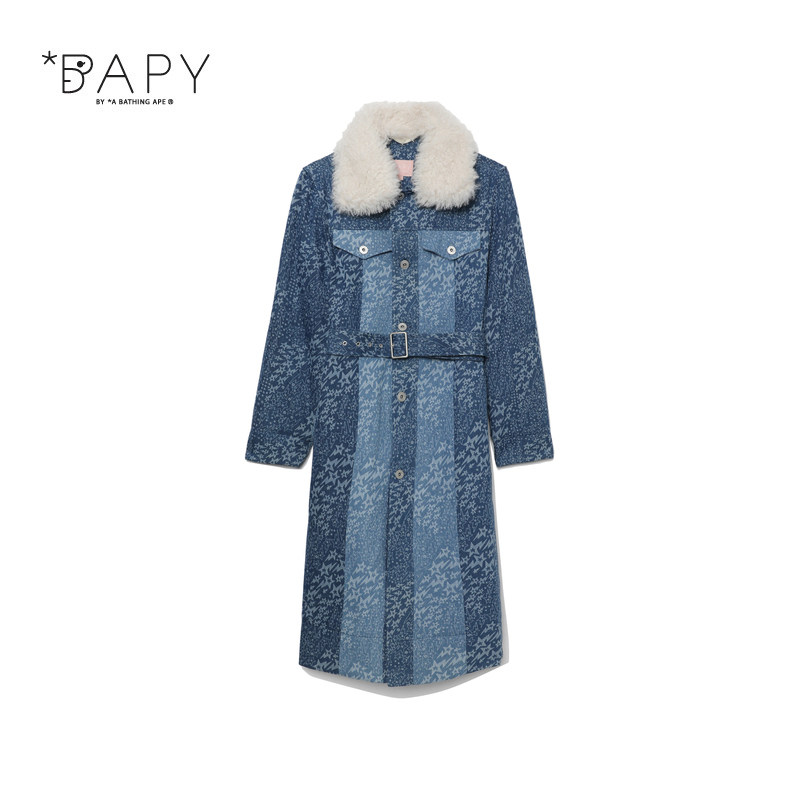BAPY星标拼色水洗牛仔大衣外套